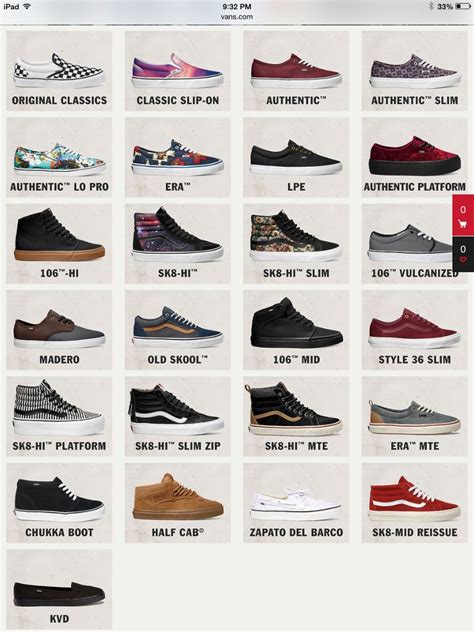 vans shoes style list.